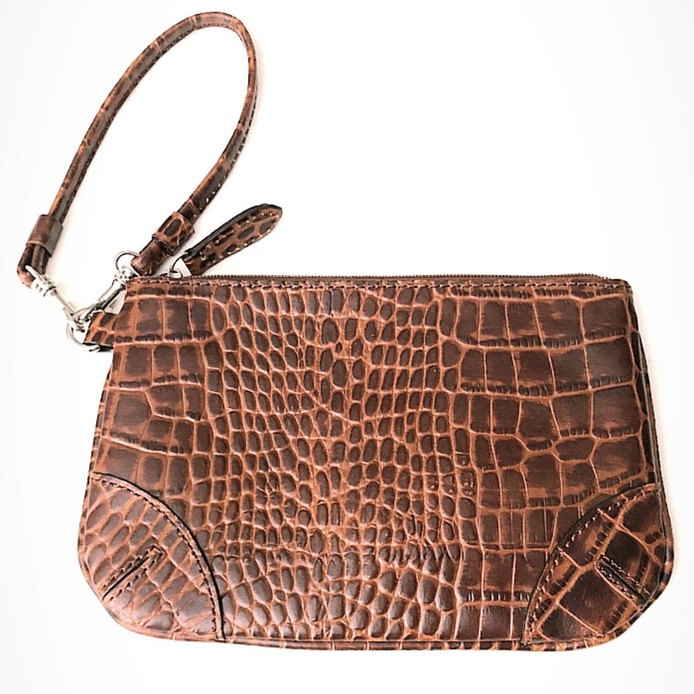 FRANKLIN COVEY. Croc Brown Wristlet.